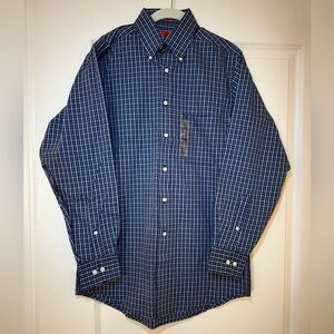 Izod Navy Plaid Button Down Shirt Men’s size Small
